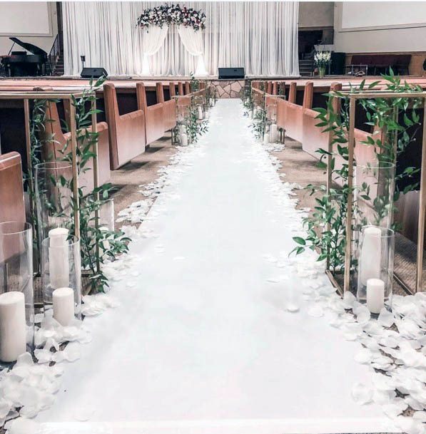 Stunning White Aisle Runner Trendy Candle Floral Pedal Wedding Decor Inspiration