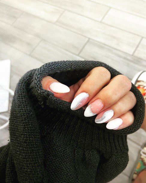 Stunning White And Silver Nail On Lady