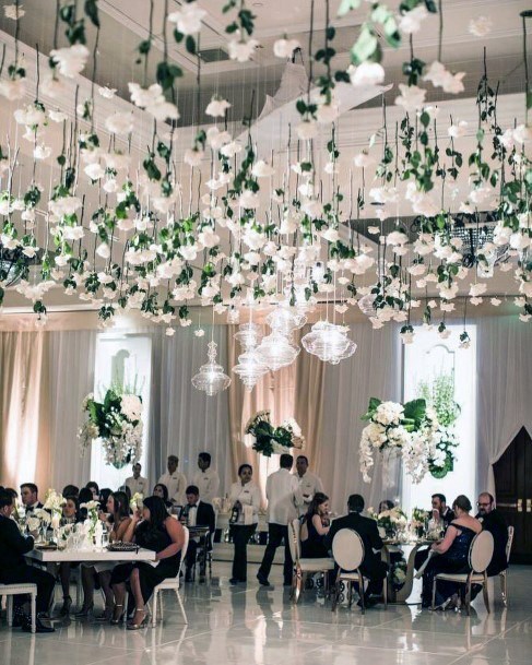 Stunning White Hanging Rose Inspiration Elegant Wedding Reception Decoration Ideas