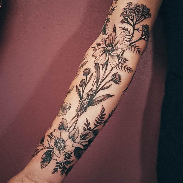 Stunning Wildflower Tattoo On Lady