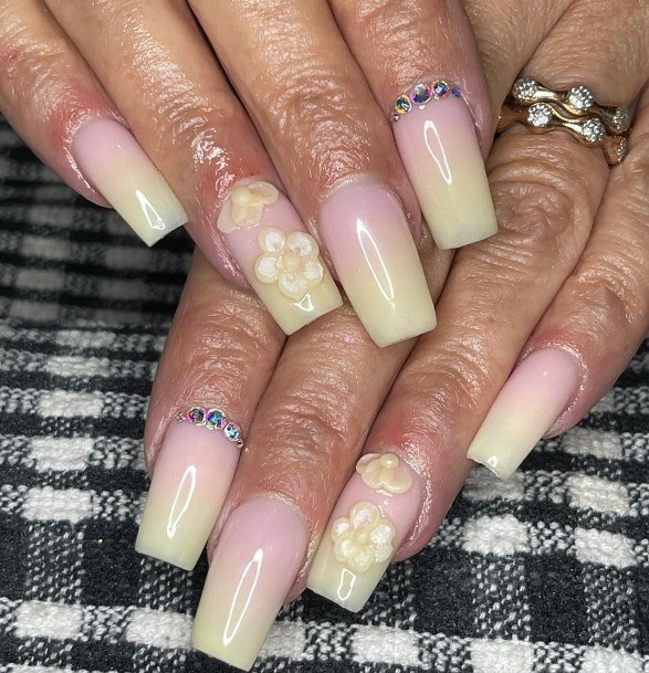 Stunning Yellow And Pink Nail On Lady