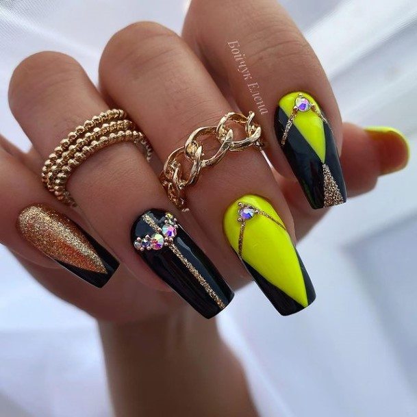 Stunning Yellow Square Nail On Lady