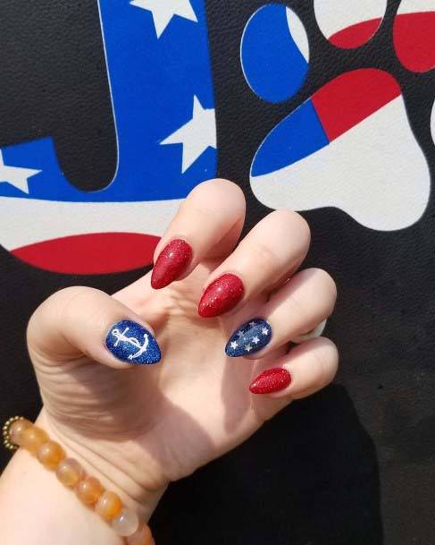 Stylish Anchor 4th Of July Nails