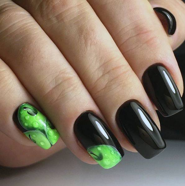 Stylish Black Green Apple Nail Art