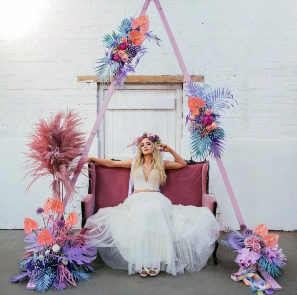 Stylish Colorful Flower Inspiration Triangle Backdrop Wedding Ideas