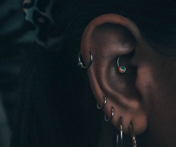Stylish Cool Muti Hoop Opal Ear Piercing Design For Girls
