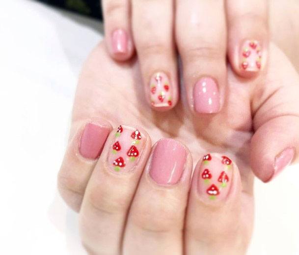 Stylish Cute Pink Strawberry Art Design Nails For Ladies