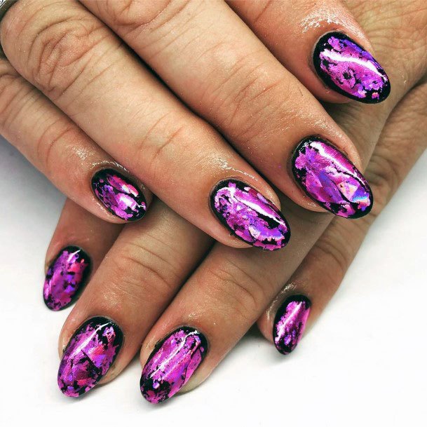 Stylish Cute Water Color Purple And Black Nail Design Ideas For Girls