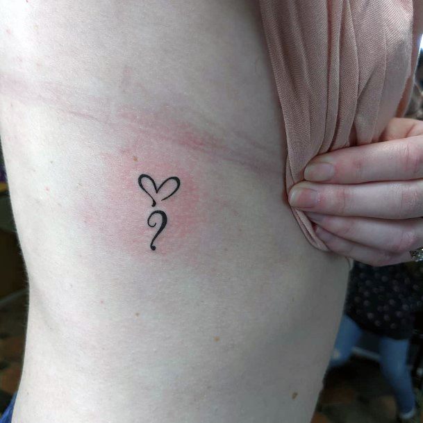 Stylish Heart Semi Colon Tattoo Womens Torso