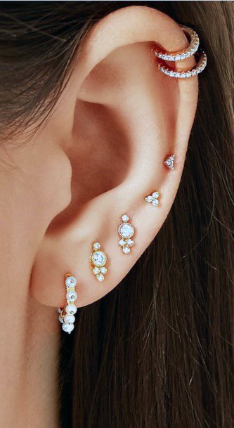 Stylish Pretty Ear Piercing Multiple Diamond Ideas For Girls