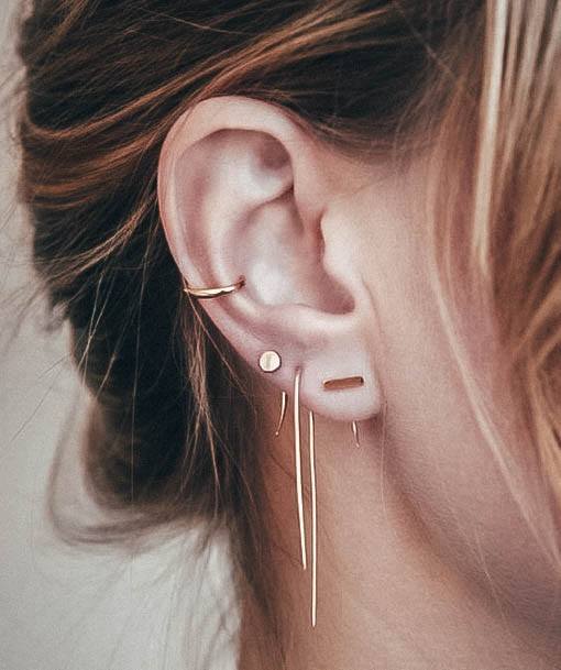 Stylish Triple Lobe And Conch Ear Piercing Ideas For Women