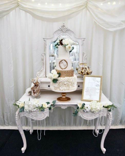 Stylish White Gold Wedding Cake Cool Table Decoration Ideas