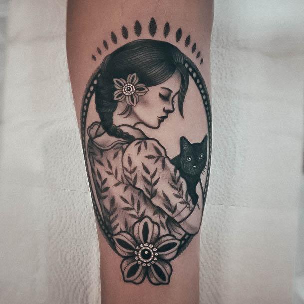 Stylish Womens Black Cat Tattoo