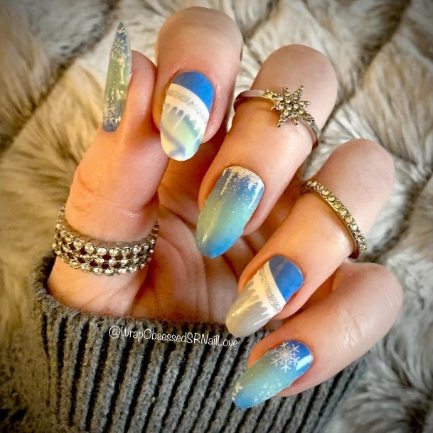 Stylish Womens Blue And Silver Nail