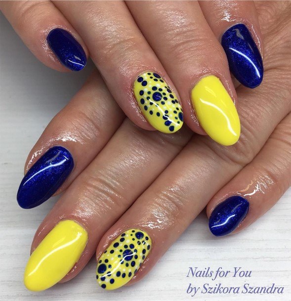 Stylish Womens Blue And Yellow Nail