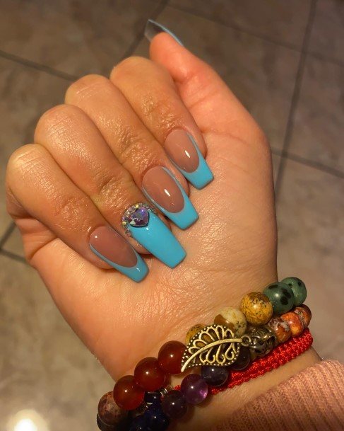 Stylish Womens Blue French Tip Nail