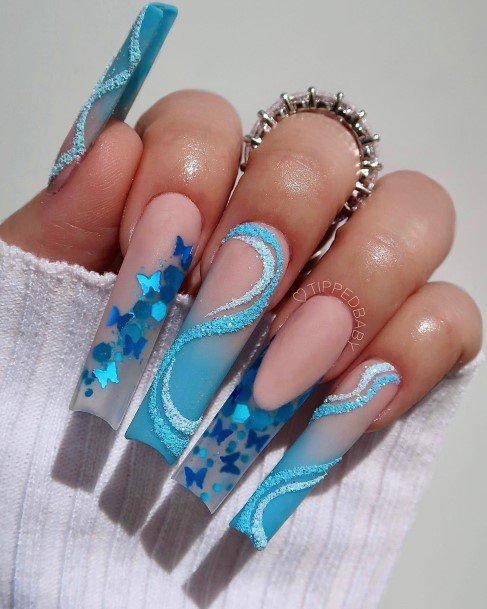 Stylish Womens Blue Ombre Nail