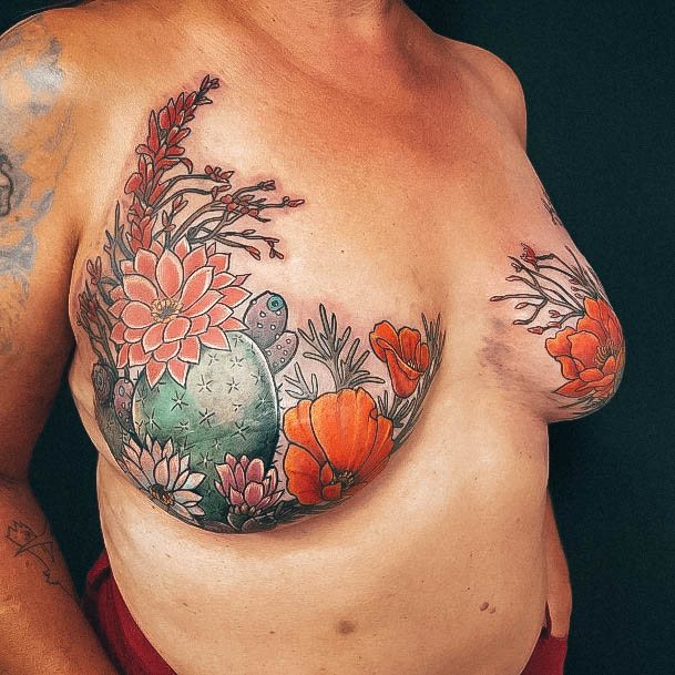 Stylish Womens Breast Cancer Tattoo