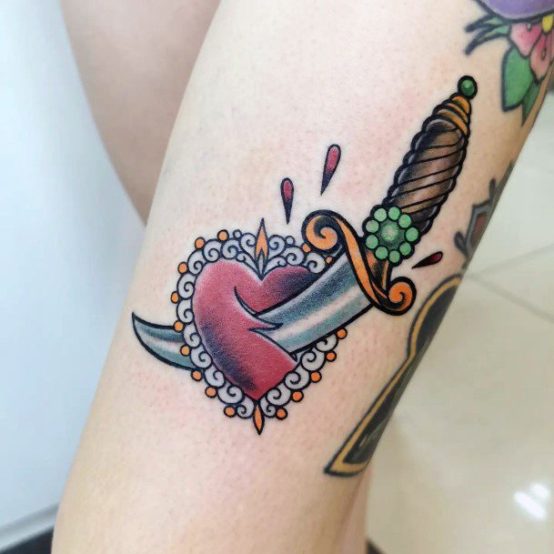 Stylish Womens Dagger Heart Tattoo