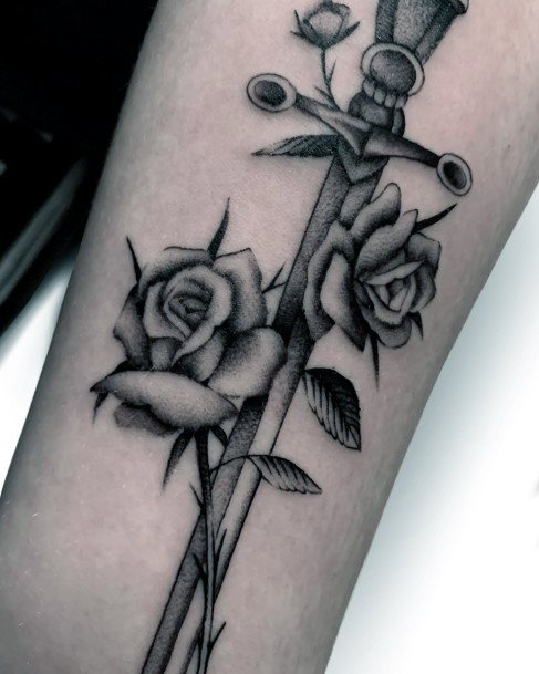 Stylish Womens Dagger Rose Tattoo