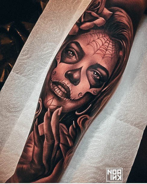 Stylish Womens Day Of The Dead Tattoo