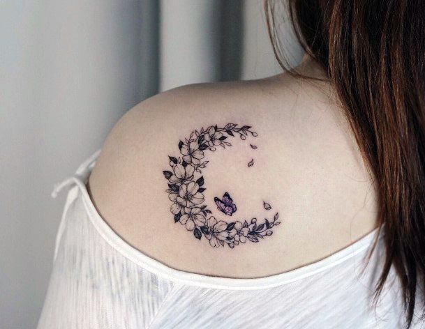 Stylish Womens Flower Moon Tattoo