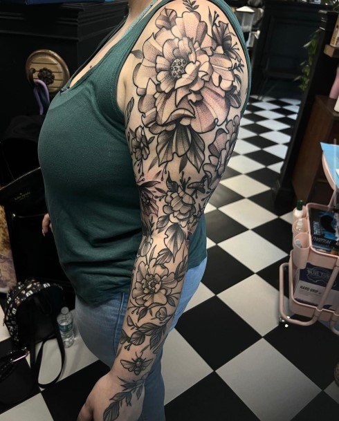 Stylish Womens Flower Sleeve Tattoo