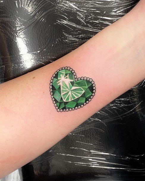 Stylish Womens Gem Tattoo Green Diamond Heart