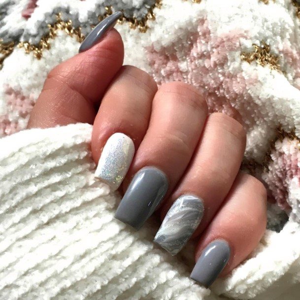 Stylish Womens Grey And White Nail