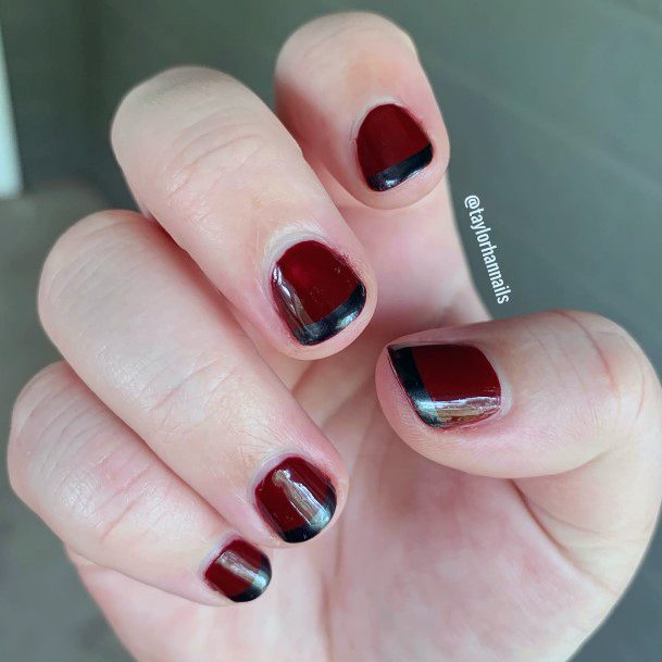 Stylish Womens Maroon And Black Nail