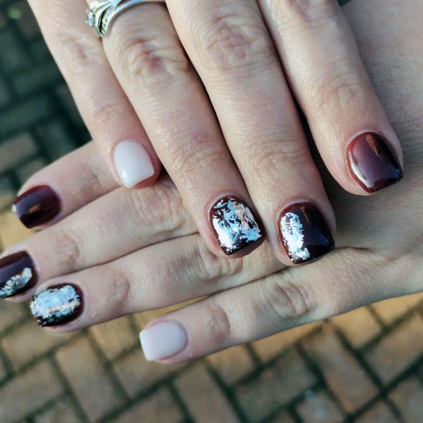 Stylish Womens Maroon White Nail