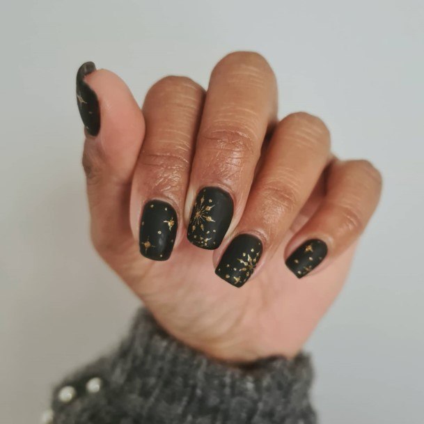 Stylish Womens Matte Black And Gold Nail