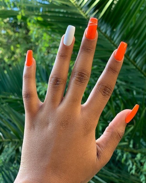 Stylish Womens Orange And White Nail