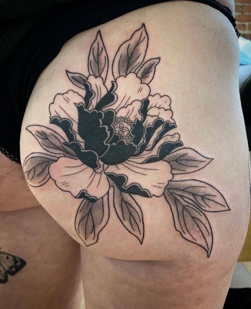 Stylish Womens Peony Tattoo Butt