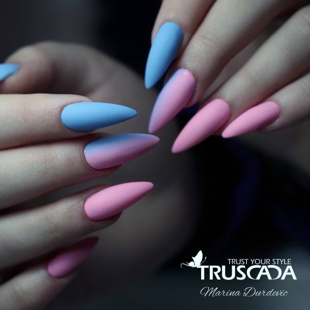 Stylish Womens Pink And Blue Nail