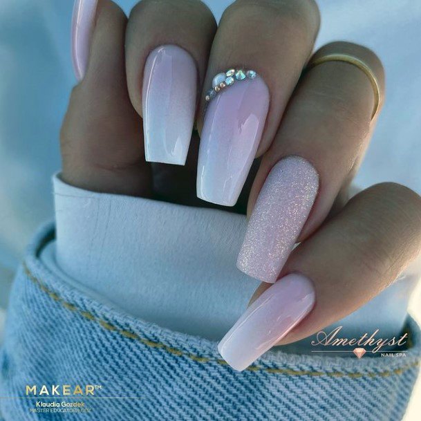 Stylish Womens Pink Ombre With Glitter Nail