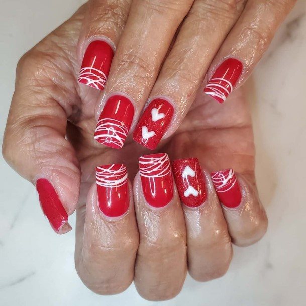 Stylish Womens Red And White Nail