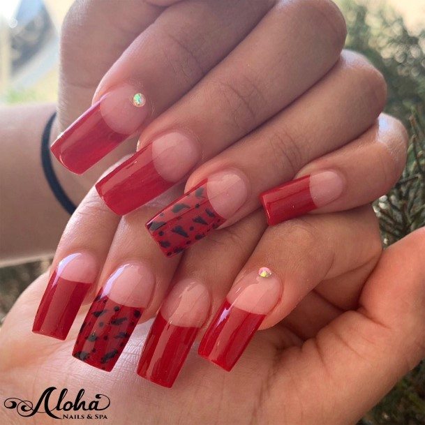 Stylish Womens Red French Tip Nail