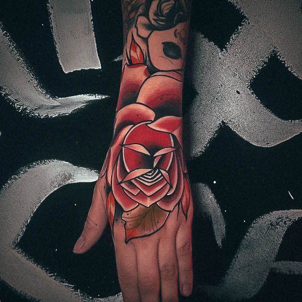 Stylish Womens Rose Hand Tattoo