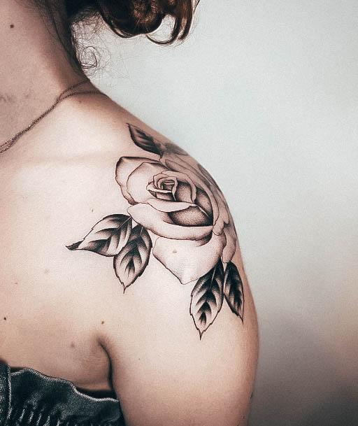 Stylish Womens Rose Shoulder Tattoo