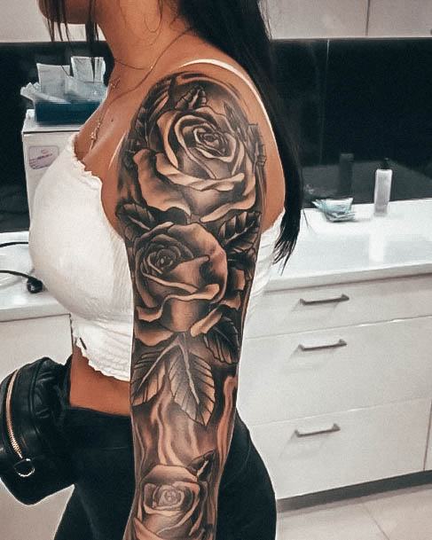 Stylish Womens Rose Sleeve Tattoo