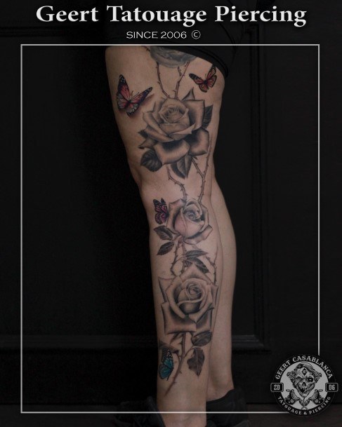 Stylish Womens Rose Thigh Tattoo