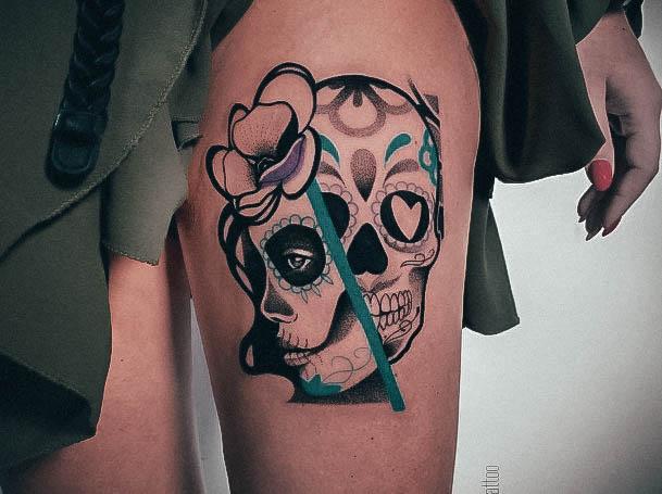 Vector hand drawn colorful tattoo illustration of skull girl with roses Skull  sugar flower Skull tattoo isolated on whiteDay Of The Dead Skull Stock  Vector  Adobe Stock