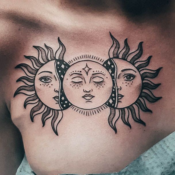 Stylish Womens Sun And Moon Tattoo