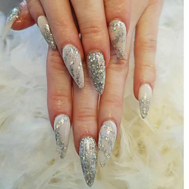 Stylish Womens White And Silver Nail