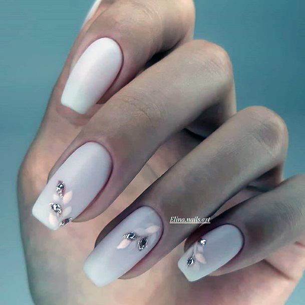 Stylish Womens White With Rhinestones Nail