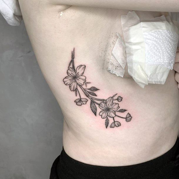 Sublime Cherry Blossom Grey Tattoo Womens Torso