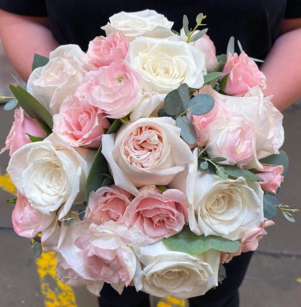 Subtle White Pink Rose Wedding Bouquet