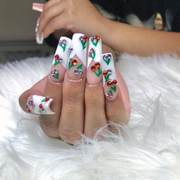 Succelent Cherries On White Nails Women