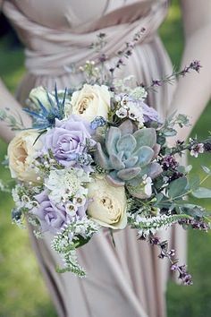 Succelents And Lavender Wedding Flowers